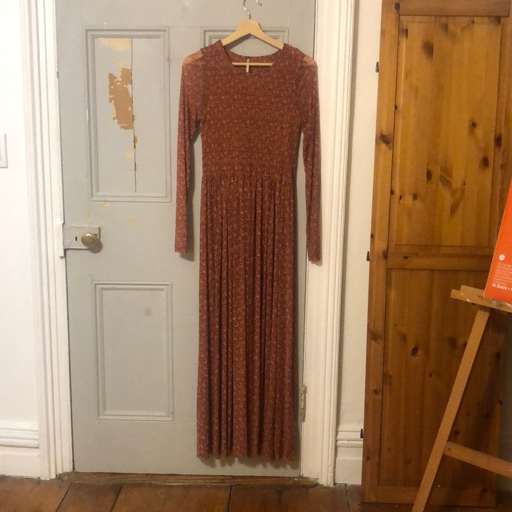 Free People hello goodbye Smocked Mesh Floral maxi dress